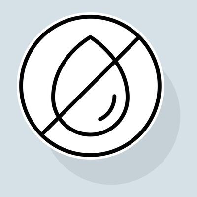 Crossed drop line icon. Water, rain, dew, tear, blood, taboo, law, veto, restriction, permission, sign, prohibition. H2O concept. Glassmorphism style. line icon for business