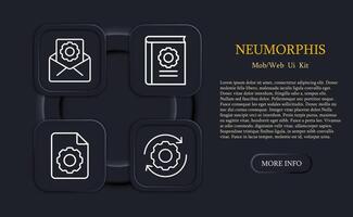 Settings icon set. Brightness settings, mail, blacklist, configuration, book settings, manual browsing. Settings concept. Neomorphism style. line icon for Business vector