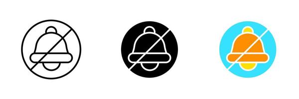 Crossed out bell. Turn off the sound, silent mode, ban, turn off notifications, messages, communications, ringtone, call, reminder. set icon in line, black and colorful styles isolated vector
