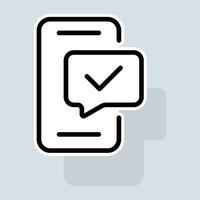 Phone with check mark line icon. Like, dislike, box, rate the service, clipboard with checkmark, rating, clipboard with thumbs up. Feedback concept. sticker line icon on white background vector