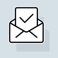 Mail with check mark line icon. Rating, clipboard with thumbs up like, dislike, rate the service, clipboard with checkmark. Feedback concept. sticker line icon on white background vector