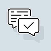 Chat with check mark line icon. Like, dislike, rate the service, clipboard with checkmark, rating, clipboard with thumbs up. Feedback concept. sticker line icon on white background vector