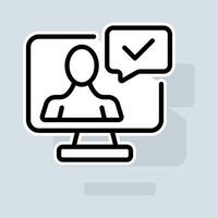 Human with check mark line icon. Rating, clipboard with thumbs up like, dislike, rate the service, clipboard with checkmark. Feedback concept. sticker line icon on white background vector