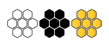 Set of bee honeycomb line icon. Wax, beehive, apiary, wasps, honey, drone, sting, beekeeper, hexagon, pollen, flowers, cell. icon for business and advertising vector