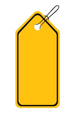 Yellow tag with hook line icon. Label, label, number, wardrobe, size, price tag, boutique clothing. icon for business and advertising