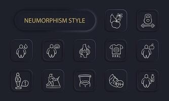 Obesity Issue Icon. Heart problems, dehydration, joint pain, obesity problem, overweight. Neomorphism style. line icon vector
