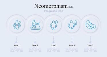 Exercise for Weight Loss Icon. Heart problems, dehydration, joint pain, obesity problem, overweight. Neomorphism style. line icon vector