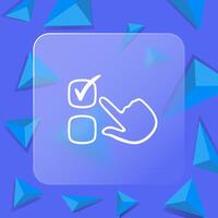 Checkbox List Icon. Check marks, finger, cells for answers, choice, voting. Glassmorphism style. line icon vector