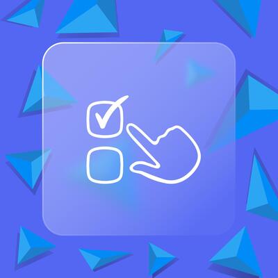 Checkbox List Icon. Check marks, finger, cells for answers, choice, voting. Glassmorphism style. line icon