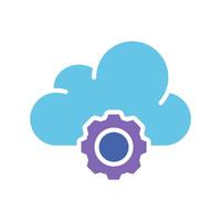 Cloud saving with gear line icon. Settings, options, changes, server, data transfer, storage. colored icon on a white background for business vector