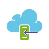 Cloud saving with uploading data to smartphone line icon. Information, data transfer, storage. colored icon on a white background for business vector