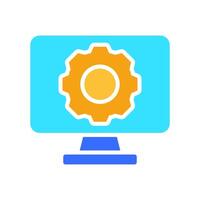 Monitor with gear line icon. Settings, options, changes, screen, gadget, plasma TV. colored icon on a white background for business vector