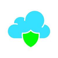 Cloud save with shield line icon. Protection of personal data, security, information transfer, database. colored icon on a white background for business vector