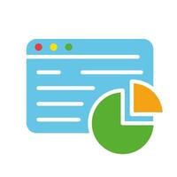 Website with pie chart line icon. Web design, work with numbers. colored icon on a white background for business vector