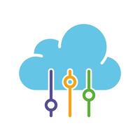 Cloud saving with settings sliders line icon. Options, debugging, data transfer, storage. colored icon on a white background for business vector