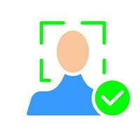 Face scan line icon. Biometrics, password, data security, technology, checkmark, confirmation. colored icon on a white background for business vector