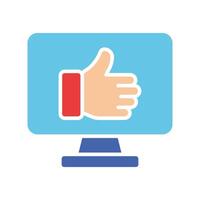 Monitor with thumb up line icon. Like, approval, gesture, screen, gadget, plasma TV. colored icon on a white background for business vector