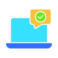 Laptop with check mark line icon. Confirmation, verification, touchpad, technology, screen, keyboard. colored icon on a white background for business vector