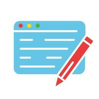 Website with pencil line icon. Blog, online reading, web design, internet, world wide web. colored icon on a white background for business vector
