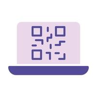 Laptop with qar code line icon. Scan, hyperlink, touchpad, technology, screen, keyboard. colored icon on a white background for business vector
