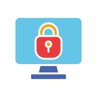 Monitor with lock line icon. Gadget, lock, security, password, screen, display. colored icon on a white background for business vector