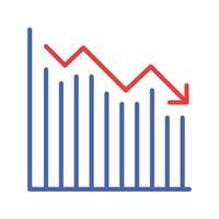Chart down arrow line icon. Economic recession, default, unsuccessful investments, diagram, moving money arrays. colored icon on a white background for business vector