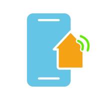 Smart home system. Remote control from a smartphone, Wi-Fi, security system, function control, alarm, home security, air humidity, light, lock. Colorful icon on white background vector