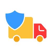 Delivery van with shield line icon. Fast delivery, online store, cargo transportation, security. colored icon on a white background for business vector