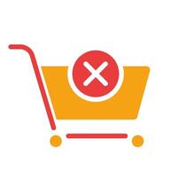 Shopping basket with a cross. Remove from cart, online shopping, online store, cancel order, delete, purchase, buy, customer, client, courier delivery. Colorful icon on white background vector