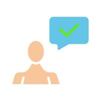 Man with check mark inside speech bubble. Approved, agreement, agree, communication, correspondence, business conversation, message, email, text. Colorful icon on white background vector