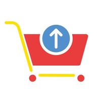 Shopping cart with up arrow. Online shopping, add to cart, delete, place an order, buy, purchase, send, shipping, store, shop, customer. Colorful icon on white background vector