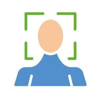 Man with scanner frame. Biometry, biometrics, personal data, identity verification, id confirmation, recognize, recognition, fingerprint, DNA, security check, face. Colorful icon on white background vector