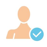 Man with a tick. Check mark, approved, agree, pass the test, identity verification, security system, agreement, allow, id, confirm, personal data protection, account. Colorful icon on white background vector