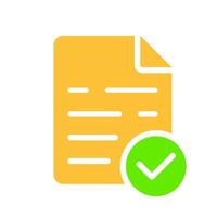Document with a check mark. Business communication, letter, email, text, paper, electronic, read, delivered, documentation, approved, sign an agreement. Colorful icon on white background vector