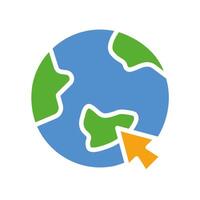 Planet with cursor. Internet, www, world wide web, globe, geography, earth day, save the environment, ecology, eco friendly, research, map, navigation. Colorful icon on white background vector