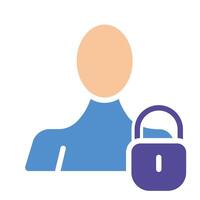 Man with a lock. Private information protection, personal data, limited access, security system, account, id confirmation, identity verification, unavailable. Colorful icon on white background vector