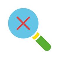 Magnifier with a cross. Study, research, survey, ban, prohibit, deny, delete, negative result, disagree, limited access, science, scientist, student. Colorful icon on white background vector
