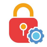 Lock with gear. Privacy settings, personal data protection, control panel, limit the access, personal information, security system, restrict. Colorful icon on white background vector