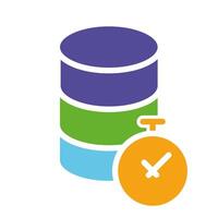 Database with a timer. Clock, data, storage time, limited, stopwatch, store, organized, table, spreadsheets, request to withdraw information, sql. Colorful icon on white background vector