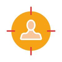 Man at gunpoint. The target audience, aim, targeting, targetologist, sight, sales launch, personal growth course, gain a client base, SMM, social media marketing. Colorful icon on white background vector