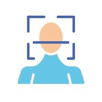 Man under scanner. Biometrics, biometric data, identification, face ID, personal data, recognition, scan, information protection, security system. Colorful icon on white background vector