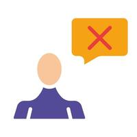 Man with a cross in speech bubble. Deny, prohibit, block, disagree, message, business communication, conversation, email, correspondence, ban. Colorful icon on white background vector