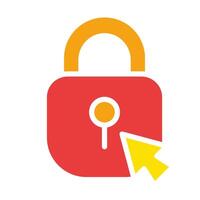 Lock with cursor. Protection system, arrow, protect personal data, private information, password, account, code, pin, limited access, antivirus. Colorful icon on white background vector