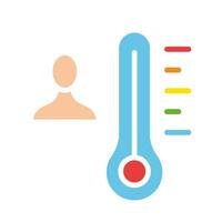 Man with thermometer. Measure temperature, fever, cold, illness, malaise, flu, air, climate, weather forecast, mercury, alcohol, celsius, kelvin, fahrenheit. Colorful icon on white background vector