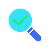 Magnifier with check mark. Magnifying glass, approved, agree, agreement, positive result, science, scientist, finding a solution, discovery, research, tick. Colorful icon on white background vector