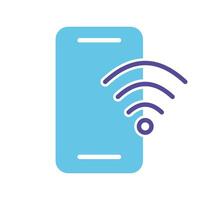 Smartphone with wi fi sign. Internet connection, wireless, modern technologies, high data transfer speed, surf, network, user, phone, device, connected. Colorful icon on white background vector
