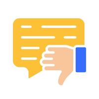 Speech bubble with dislike gesture. Thumbs down, review, rating, rate the service, feedback, comment, evaluate, communication, article, online. Colorful icon on white background vector