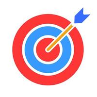 Target with arrow in its center. Aim, sight, audience, smm, marketing, targetologist, market, sale of information services, recruit client base, launch a course. Colorful icon on white background vector