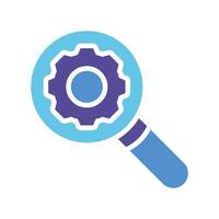 Magnifier with gear. Magnifying glass, settings, customization, adjustment, control panel, research, science, modern technologies, options. Colorful icon on white background vector
