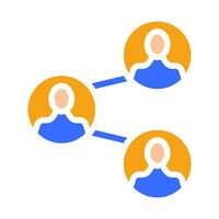 Three men in circles. Share with friends, referral program, link, online, Internet users, teamwork, collective, people, group, hierarchy, boss, employees, chief. Colorful icon on white background vector